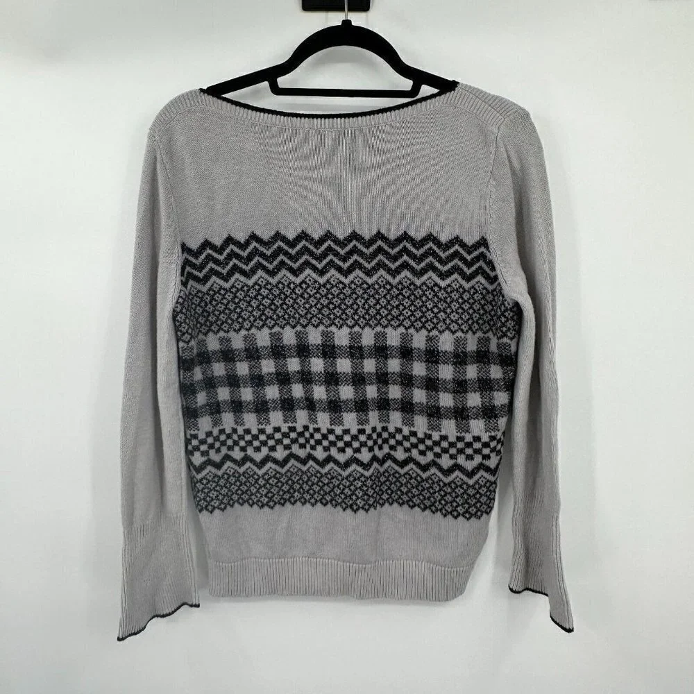 Talbots Womens Sweater LP Gray Metallic Preppy Pullover Casual Black Knit Petite